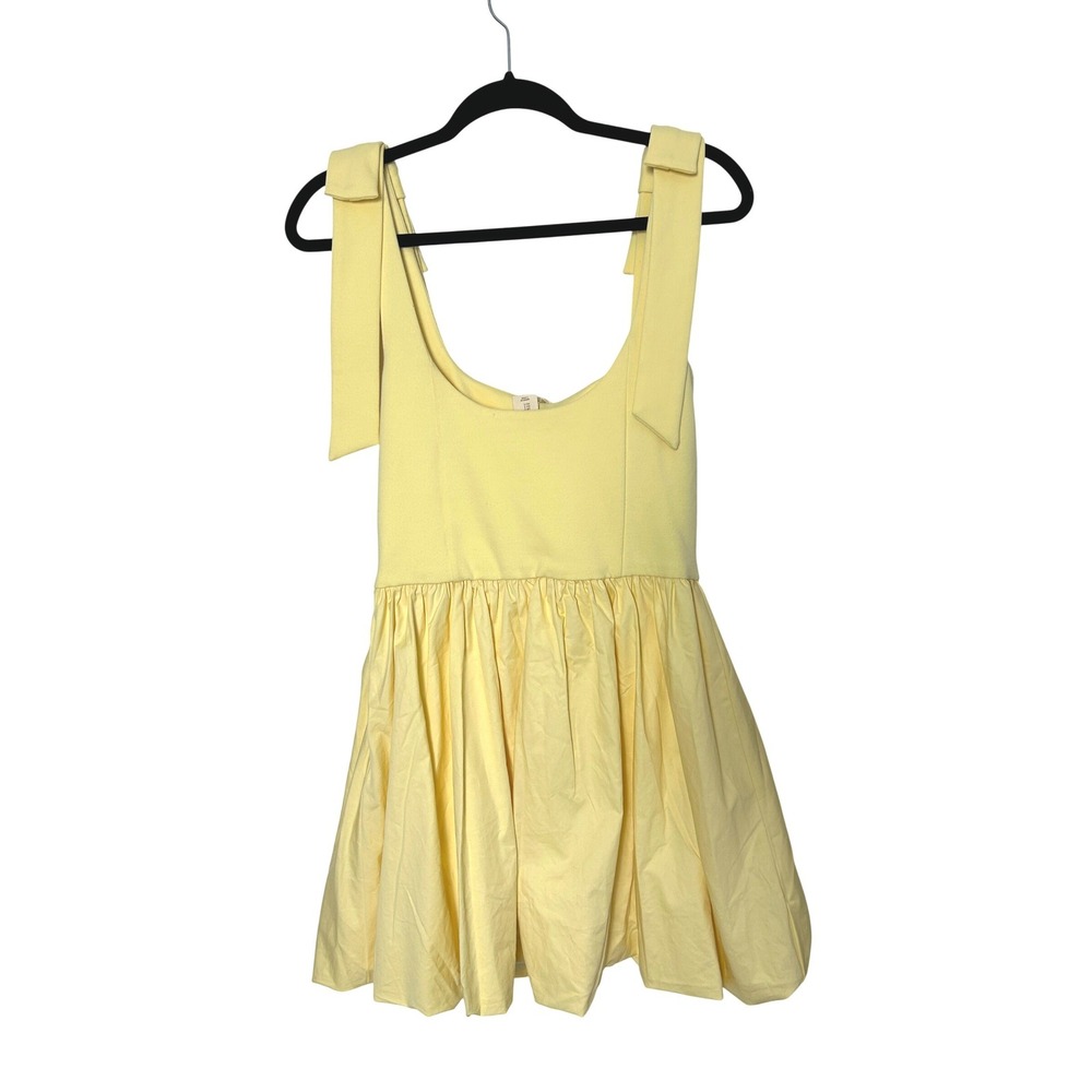 REVOLVE Camila Coelho Dress S Butter Yellow Bow Shoulder bubble hem Coquette